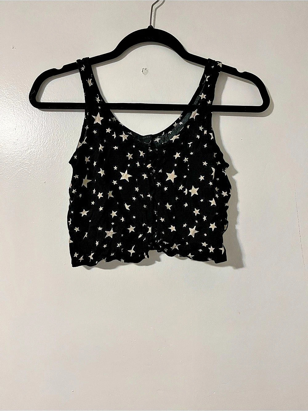 FOREVER 21 Star Print Crop Tank in Black & Size Small